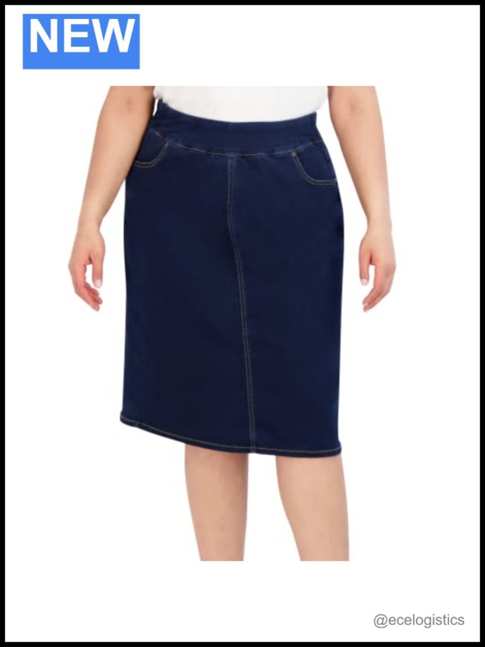 Knit Denim Skirt for Women w/ Pockets & Back Slit
